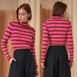 NWT Hunter Bell Ribbed Knit Linge Turtleneck Amber Pink Stripe Size: Medium